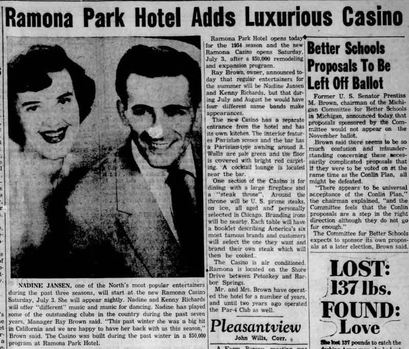 Harbour Inn (Harbor Inn, Ramona Park Hotel) - Jul 01 1954 Article